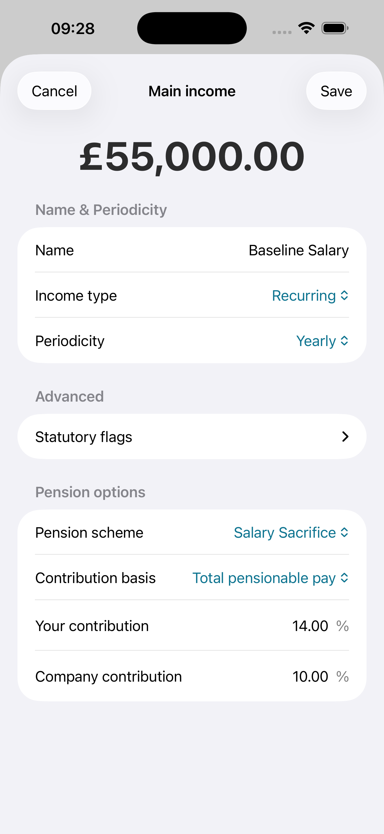 Gross pay editor in TaxOnPay.