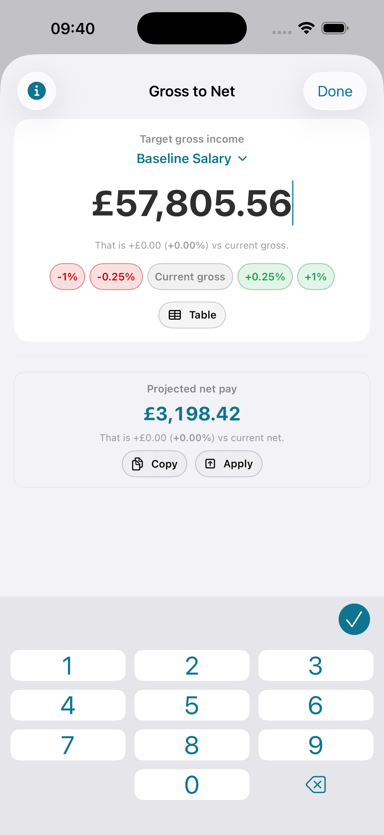 Gross-to-net planning screen in TaxOnPay.